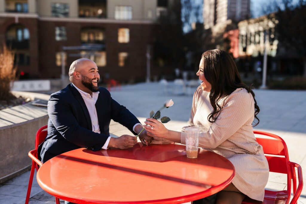A man and a woman sitting at a table
